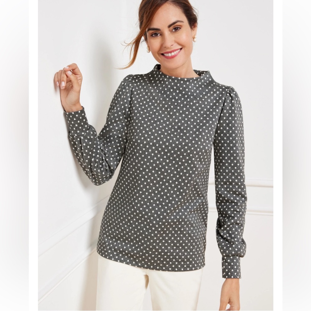 Talbots Funnel Neck Top in Sparkle Dot Jacquard